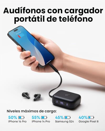 soundcore P41i by Anker Adaptive Noise Cancelling Earbuds with Portable Phone Charger (Built-in USB-C Cable), 192 h Playtime, Immersive Sound,6-Mic AI Calls IPX5 (Black with Lightning Adapter) - 3