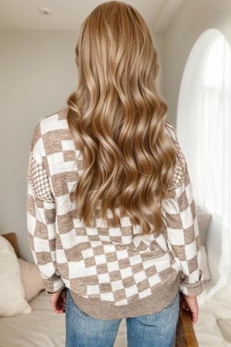 SELINK Girls Long Sleeve Sweaters Checkered Print Drop Shoulder Round Neck Sweater Casual Daily Winter Pullover Sweater4