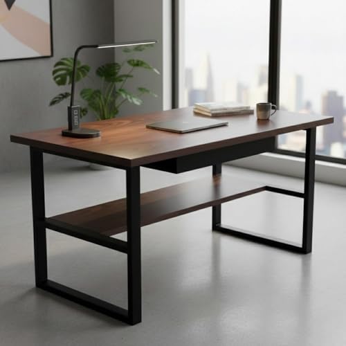 Image of Metal Office Table /Study Table /Computer Table for Home PC - Engineered Wood Modern Top Study Table for Adults /Students Office Desk for Laptop Work at Home Writing Desk (Aiden)