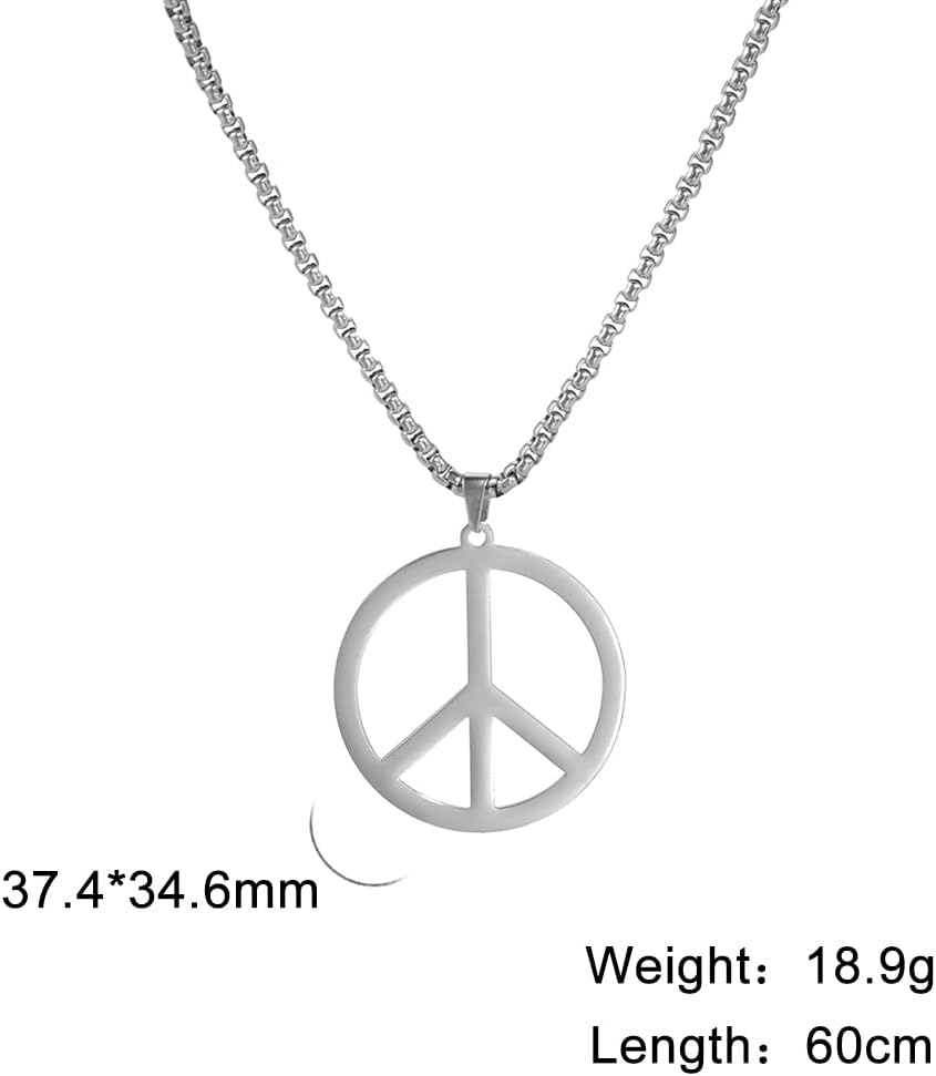 VASSAGO Peace Sign Necklace for Men Women Hippie Style Peace Necklace Stainless Steel Peace Symbol Jewelry 1960s 1970s Hippie Party Accessories Jewelry - Image 6