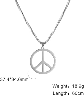 LIKGREAT Peace Necklace Peace Sign Symbol Pendant Necklace Box Chain Necklace for Women Men