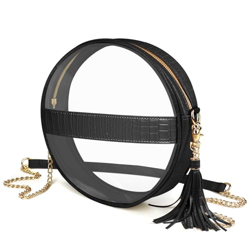 QiuQiuQi clear bag for stadium events,see through crossbody bags for women stadium,clear purses for concerts sports fans(black)