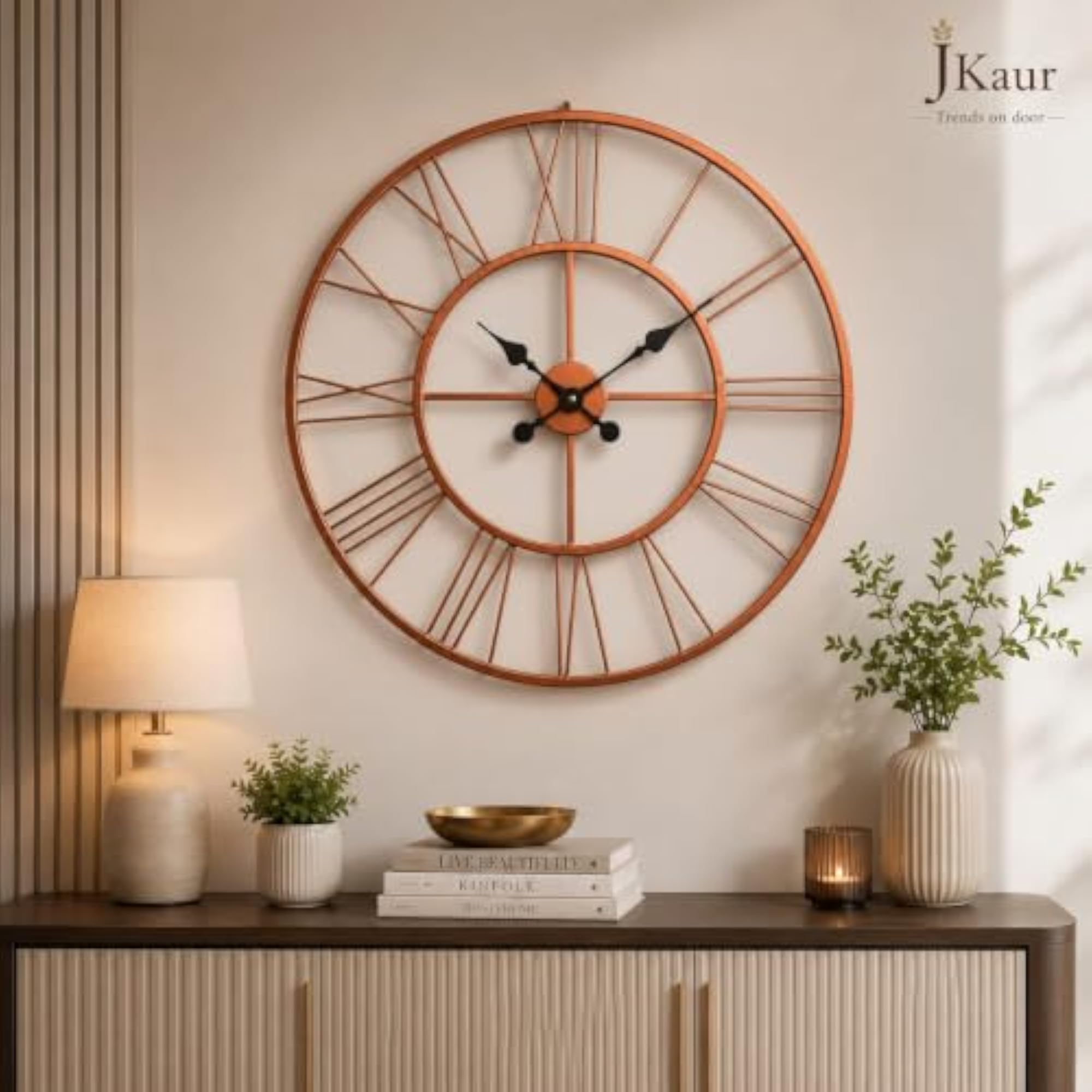 Large Decorative Silent Wall Clock, Golden