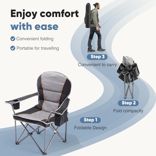 NEWBULIG Oversized Folding Camping Chair for Adults, Portable Outdoor Collapsible Chairs, 500 LBS Heavy Duty Support, with Cup Holders, for Lawn, Fishing, Hiking, Black - view 2