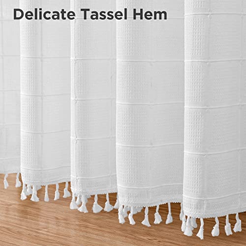 Joycloth Boho Farmhouse Shower Curtain With Tassels, Heavy Duty Water Repellent Cotton Linen Shower Curtains For Bathroom Decor, Rustic Bohemian Cloth Shower Curtain Set With 12 Hooks, White, 72 X 72 #TOP4