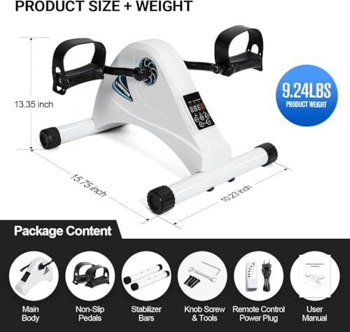 LUBBYGIM Mini Exercise Bike, Under Desk Bike Pedal Exerciser for Seniors & Physical Therapy, Electric Motorized Foot Pedal Machine for Arm and Leg Fitness, 6 Speed Levels