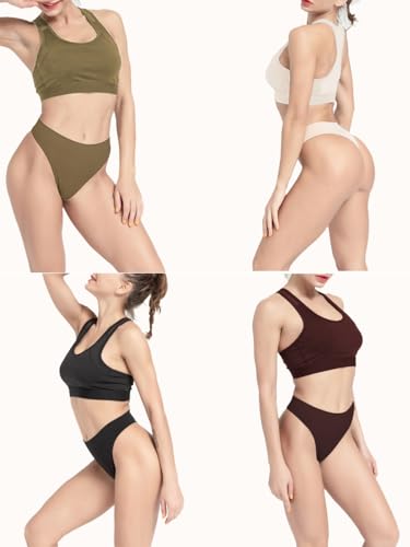 Image of GRANKEE Women's High Waisted Breathable Seamless Thong Panties,No Show Workout Underwear,Comfortable Cotton Crotch,6 Pack