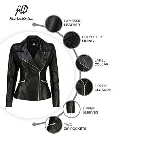 Jild Women's Asymmetrical Zip-Up Real Lambskin Leather Motorcycle Jacket - Casual Fashion Moto Biker Leather Jacket Women3