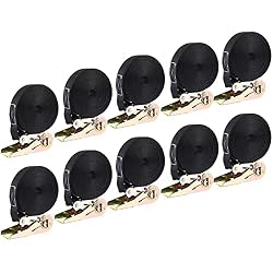LIFERUN 10-Pack 1 in x 20 ft Endless Ratchet Straps, 1760 lb, Black | Cargo Tie Downs with An Endless No-Hook Loop; Secure Motorcycles, ATVs, Kayaks, Luggage And General Hauling Loads