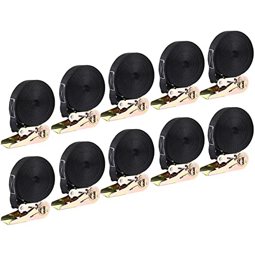 LIFERUN 10 Pack 1 x 20 Ratchet Straps Heavy Duty 1760lbs Break Strength Endless Ratchet Strap NO Hook Tie Down Straps for Motorcycles Goods Luggage Black