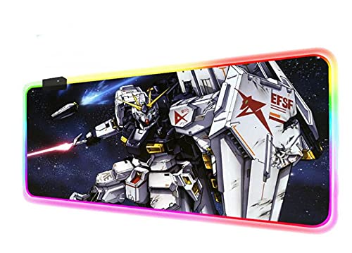 HYSNZJK Mouse Pads Anime Gundam Computer Keyboard Mat RGB Robot LED Glowing Gaming Luminous Pad for PC Game, (size 5)(19.69x39.37) inch