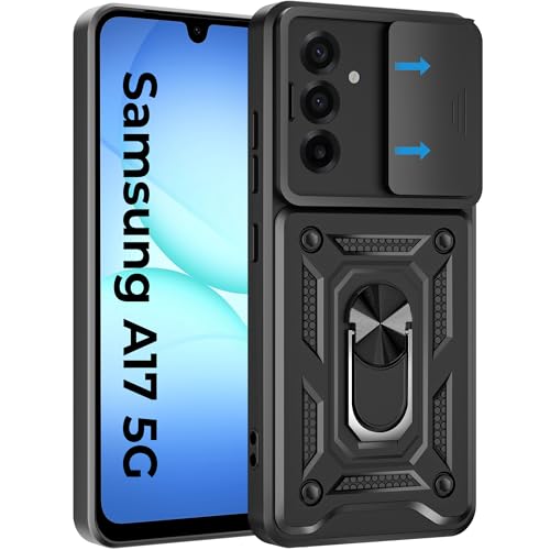 A rtistque Armor Bumper Back Case Cover for Samsung Galaxy A17 5G / F17/ M17 | Stylish Ring Holder & Inbuilt Stand | Sliding Camera Cover | Shockproof | Stylish Design | Samsung A17 Back Cover - Black