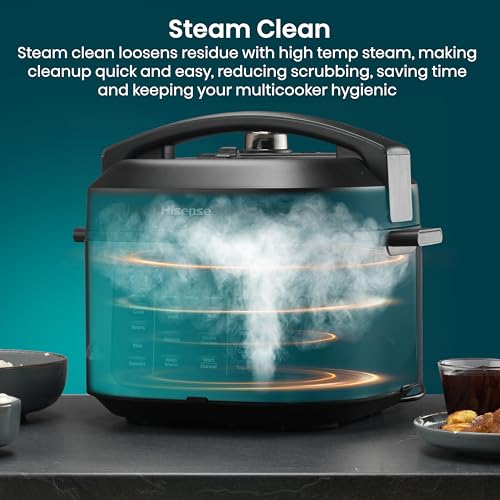 Hisense HMC6SBUK Electric Multi-Cooker 6L, 10 Programmes, Pressure Cooker, Slow Cooker, Rice Cooker, Food Steamer, Stainless Steel