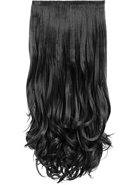 BELLA HARARO Super Volume 24" 5 Clips Based Curly/Wavy Synthetic Fibre Hair Extension (Natural Black)