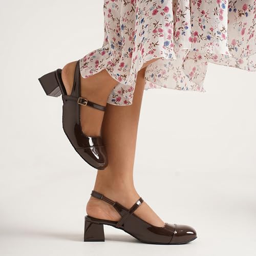 Image of JM LOOKS Women's Square Toe Block Heel Mules with Adjustable Strap & Comfortable Sole - Stylish Buckle Design