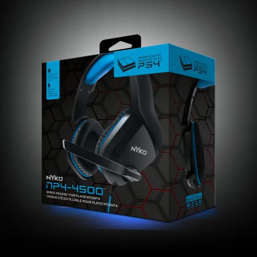 Image of Nyko NP4-4500 Wired Headset for PlayStation 4 - Lightweight Headphones w /Adjustable Microphone - Compatible w / PS5, PS4, Xbox One, Xbox X /S, and Nintendo Switch - PS4 Accessories (Black /Blue)
