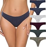 Wealurre Women's Cotton Thong Breathable Panties Low Rise Underwear (3118M, Blue Gold)