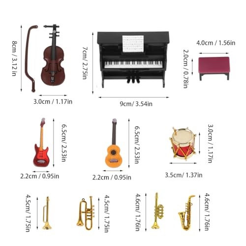 Garneck Dollhouse Miniature Musical Instrument Set: 1:12 Scale Tiny Violin Mini Piano Trumpet Saxophone and Guitar Model for Dollhouse Accessories DIY Crafts Micro Landscape Decor Party Favor for Kid