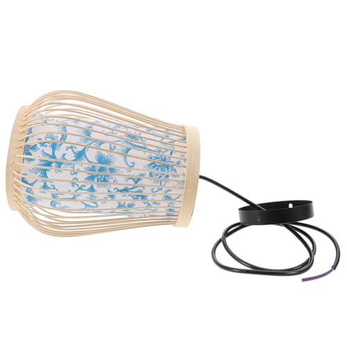 Lustre rétro en bambou tissé bleu et blanc SOIMISS