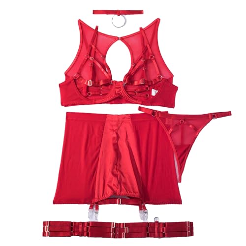 Ensemble lingerie sexy push-up rouge grande taille XXL galbe la silhouette