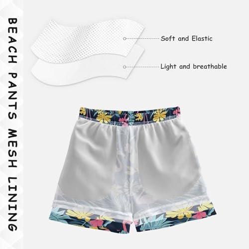 Boys Swim Trunks Pink Flamingo Yellow Leave Toddler Swim Shorts Beach Board Shorts Swimsuit4