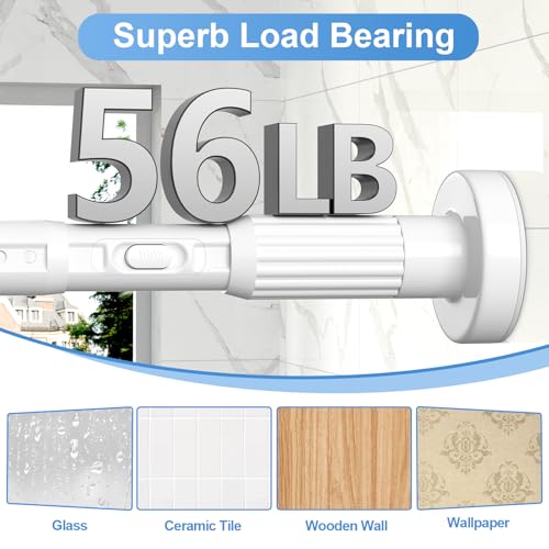 Image of Tension Rod 41-67inch White Tension Curtain Rods no Drilling | 1.26 inch Diameter Outdoor Curtain Rod for Patio,Windows,Anywhere Heavy Duty Spring Rods Adjustable