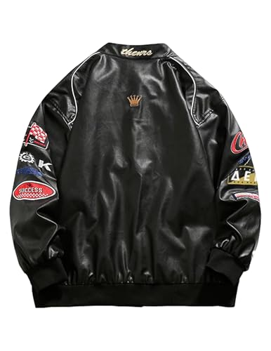 Aelfric Eden Faux Leather Racing Jacket Oversized Motorcycle Biker Racer Jackets Streetwear Unisex