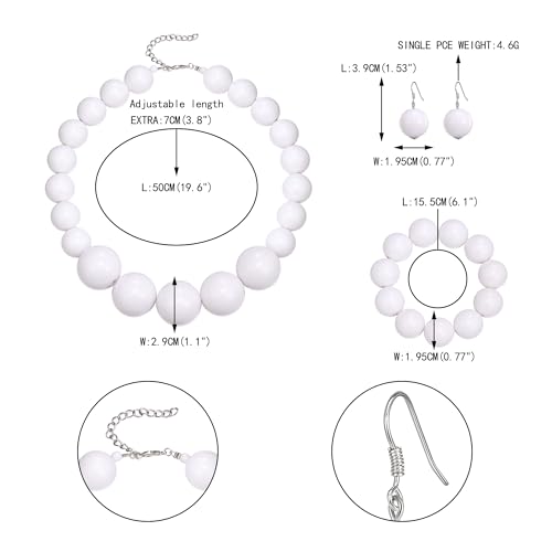 Ever Faith N15748-1 Chunky Large White Beads Necklace For Prom, Resin Beaded Boho Bib Statement Choker Necklace Hook Dangle Earrings Stretch Bracelet 1920S Costume Jewelry thumb #4