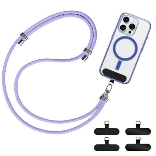 GanYesin Lanière Universelle Téléphone, Sangle en Nylon Ajustable 4 Passants pour Hommes Femmes, Compatible Smartphones avec Coque Activités de Plein air, Voyages et les Déplacements (Violet Clair)