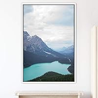 Framed Canvas Wall Art Mountain Lake View Global Landscape Mountain Multicolor Photography Relax/Calm - 16x24 inches