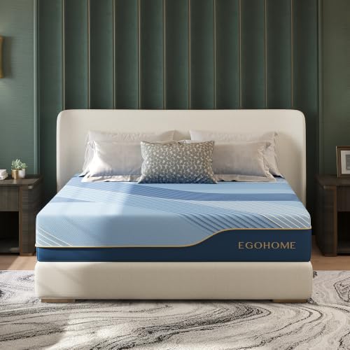 Image of EGOHOME 14 Inch Full Size Mattress in a Box, Copper Gel Memory Foam for Cool Sleep, Fiberglass-Free, Pressure Relieving, Medium Firm, CertiPUR-US Certified, 75''L x 54''W