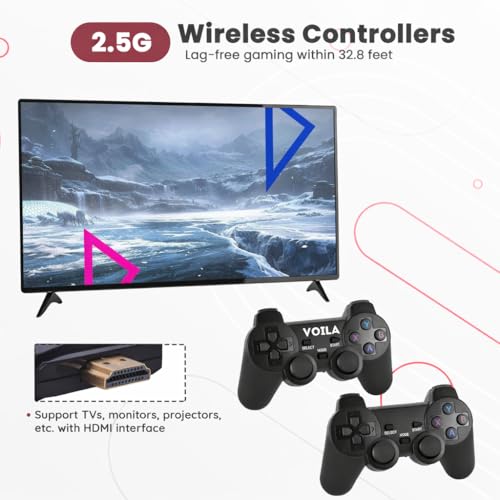 Image of Voila M33 Retro Game Console - 4K HD TV Stick with 30,000+ Classic Games, Portable Linux Gaming System, Ultimate 90s Style Gamepad & Dual Controllers.