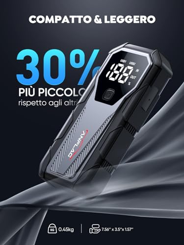 ANFLAG Avviatore Batteria Auto, 4500A Avviatore Emergenza per Auto (Fino a 10.0L Gas, 9.0L Diesel),12V / 16800MAH Starter Auto Portatile con Torcia a LED,Uscita USB Rapida, 2.7" LCD Display (BD30) - Immagine 4
