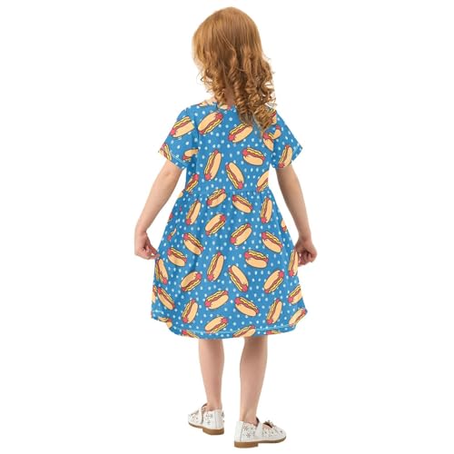 Toddler Girls Cartoon Hot Dog Dress Short Sleeve A-Line Casual Clothes for Home Party Beach Sundress 2-8T3