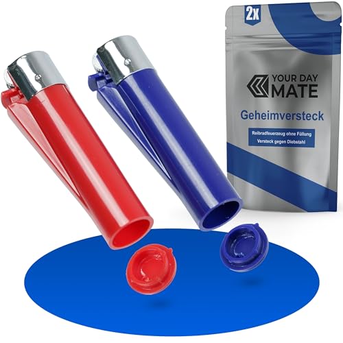 Accendino con scorta segreta, 2 pz, senza riempimento, in Rosso e Blu, scomparto segreto per oggetti di valore, scomparto per denaro di latta, set di oggetti di valore di latta.
