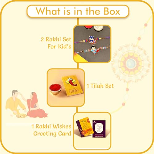 Image of CraftVatika Rakhi Set for Kids Brother, Rakhi Set of 2 for Brother Boys Baby Kids, Designer rakhis for Rakshabandhan Children Raki Set with Greeting Card, Tilak Set, for Premium RakshaSutra for Child