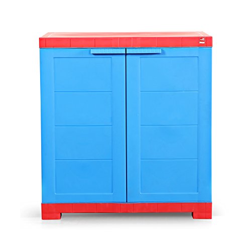 Image of Cello Novelty Compact Plastic Cabinet with Dustproof Doors| 3 Year Warranty | Almirah, Cupboard, Wardrobe for Home, Living Room, Bedroom, Kitchen, Office, Outdoor| Red & Blue Colour