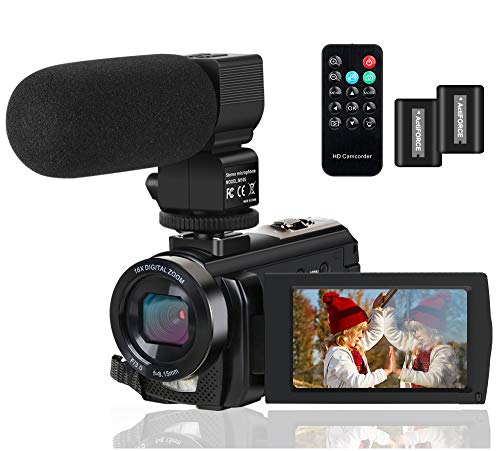 Video Camera Camcorder Digital YouTube Vlogging Camera Recorder FHD 1080P 24.0MP 3.0 Inch 270 Degree Rotation Screen 16X Digital Zoom Camcorder with Microphone,Remote Control and 2 Batteries.