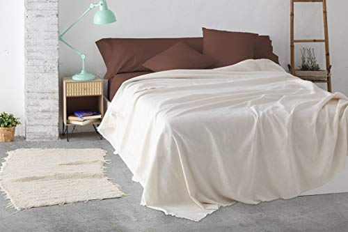 QRAICH Colcha Foulard Multiusos Jacquard Modelo Estrellas Cubre sofá, Cubre Cama, Algodón-Poliéster. (180 x 285 cm, Marfil) Cover