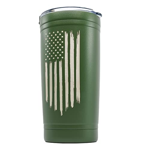 Military Gift Shop American Flag 20oz Stainless Steel OD Green Tumbler - Double Wall Vacuum Insulated Coffee Mug - Flag 20oz Tumbler Green by Military Gift Shop - Used condition - Image 2