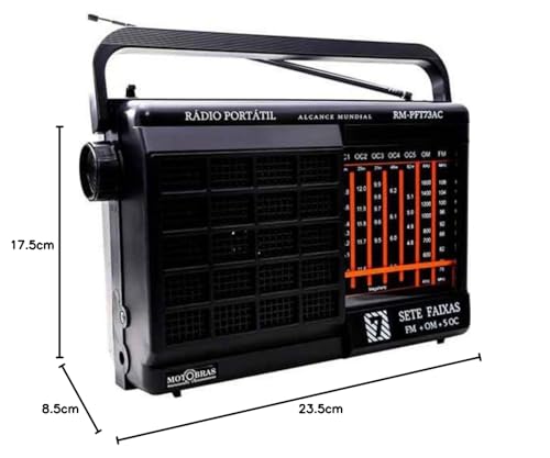 Rádio Portátil 7 Faixas AM/FM/OC Preto RM PFT 73AC - MotoBras