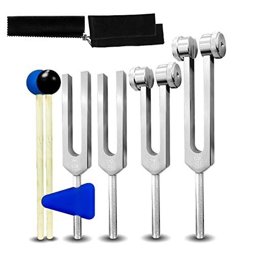 Set Di 4 Diapason Da 128 Hz, 256 Hz, 512 Hz, 528 Hz, Per La Guarigione Dei Chakra, Set Con Martello Riflesso, Per Buddisti, Yoga, Insegnanti, Guaritori Del Suono