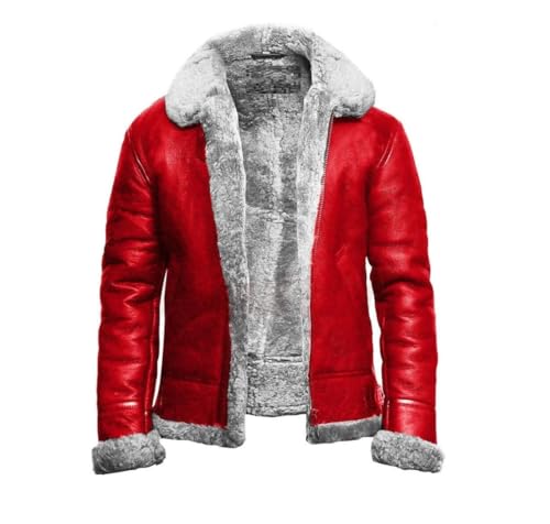 Men’s Handmade Christmas Holiday A2 Bomber RAF Aviator Faux Fur Lining Genuine Red Leather Jacket