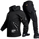 [Inkpoo] 登山ジャケット コート メンズ 上下セット 冬服 裏起毛 アウトドアジャケット 防寒 防風 耐久撥水 人気 かっこいい クール おしゃれ 体型カバー スキー ウォーキングウェア 釣り Black M