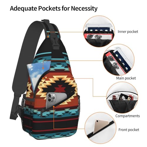 Aztec Geometric Print Sling Bag Crossbody Backpack,Southwest Indian Native American Pattern Tribal Chest Bag Casual Shoulder Backpack Abstract Navajo Print Sports Travel Hiking Daypack4