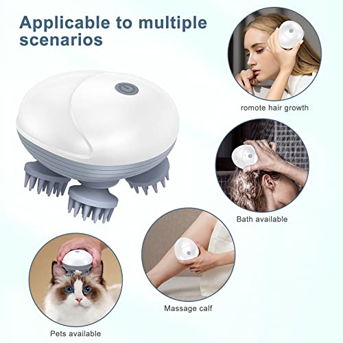 Ankilo Elektrisches Kopfmassagegerät,Kopfmassage Elektrisch mit 4 Knetköpfen Austauschbar,Kopfhaut-Massagegerät,IPX7 Wasserdicht Katzen Massagegerät,für Ganzkörpermassage,HundeköRper,Haarwachstum