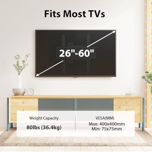Image of USX MOUNT Swivel TV Wall Mount for 26-60 Inch TVs up to 80 lbs, Single Articulating Arm, Full Motion TV Wall Mount Bracket with Swivel and Tilt, Max VESA 400x400mm