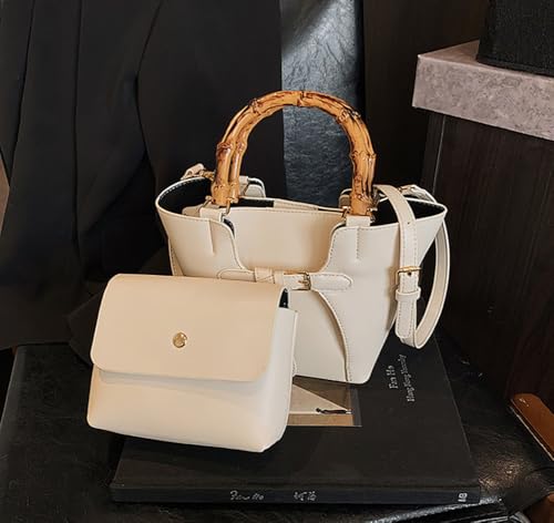 Women’s Bucket Bag Trendy Crossbody Bags For Women Vegan Leather Bamboo Handle Shoulder Handbags Spring Summer Travel Purse4