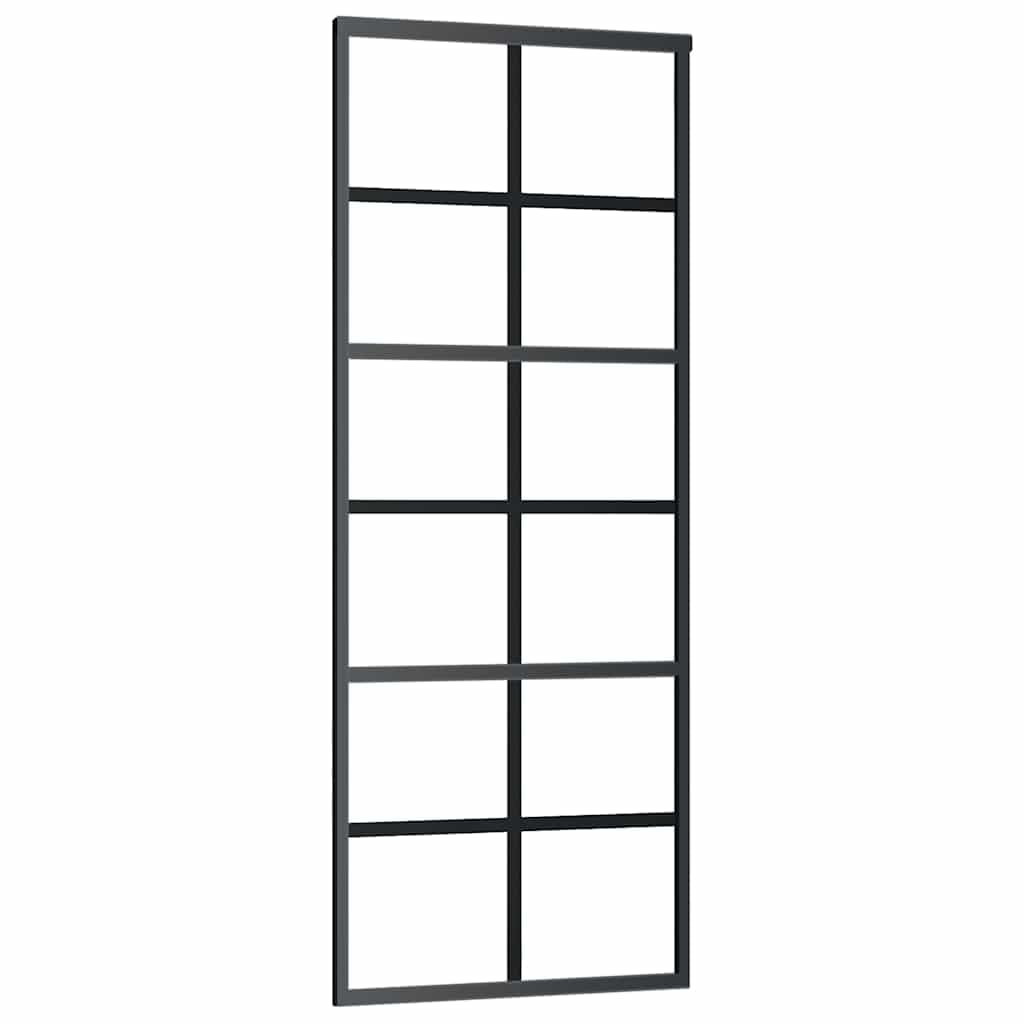 Drzwi przesuwne z okuciem, czarne, 76 x 205 cm, szkło ESG, aluminium, malowane proszkowo, drzwi wewnętrzne, drzwi pokojowe, szklane drzwi, futryna drzwi, uszczelka, uchwyt, zamek, montaż