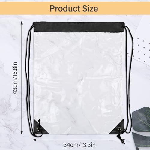 2 Pcs Drawstring Backpacks, 13 x 16 in See Through PVC Waterproof Drawstring Bags, Lightweight Clear Backpack for Gym Sports (2, Black)2